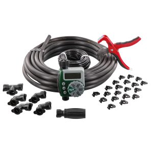 Garden Box Drip Irrigation Watering Kit with 1-Outlet Digital Hose Faucet Timer