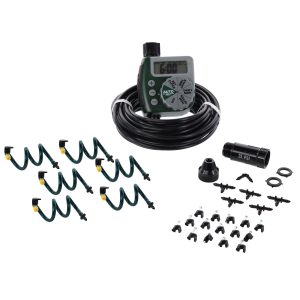 Hanging Basket Drip Irrigation Watering Kit with 1-Outlet Digital Hose Faucet Timer